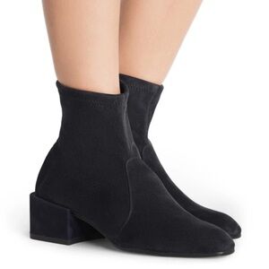 Genuine Stuart Weitzman Accordion Black Suede Block Heel Sock Bootie Size 7AA